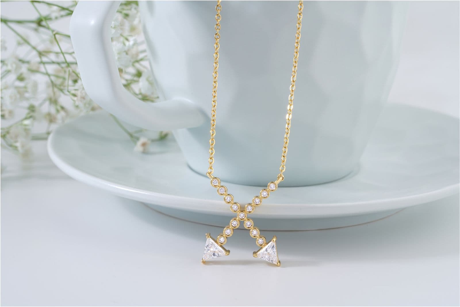 Gold and diamond necklace presented as a gift